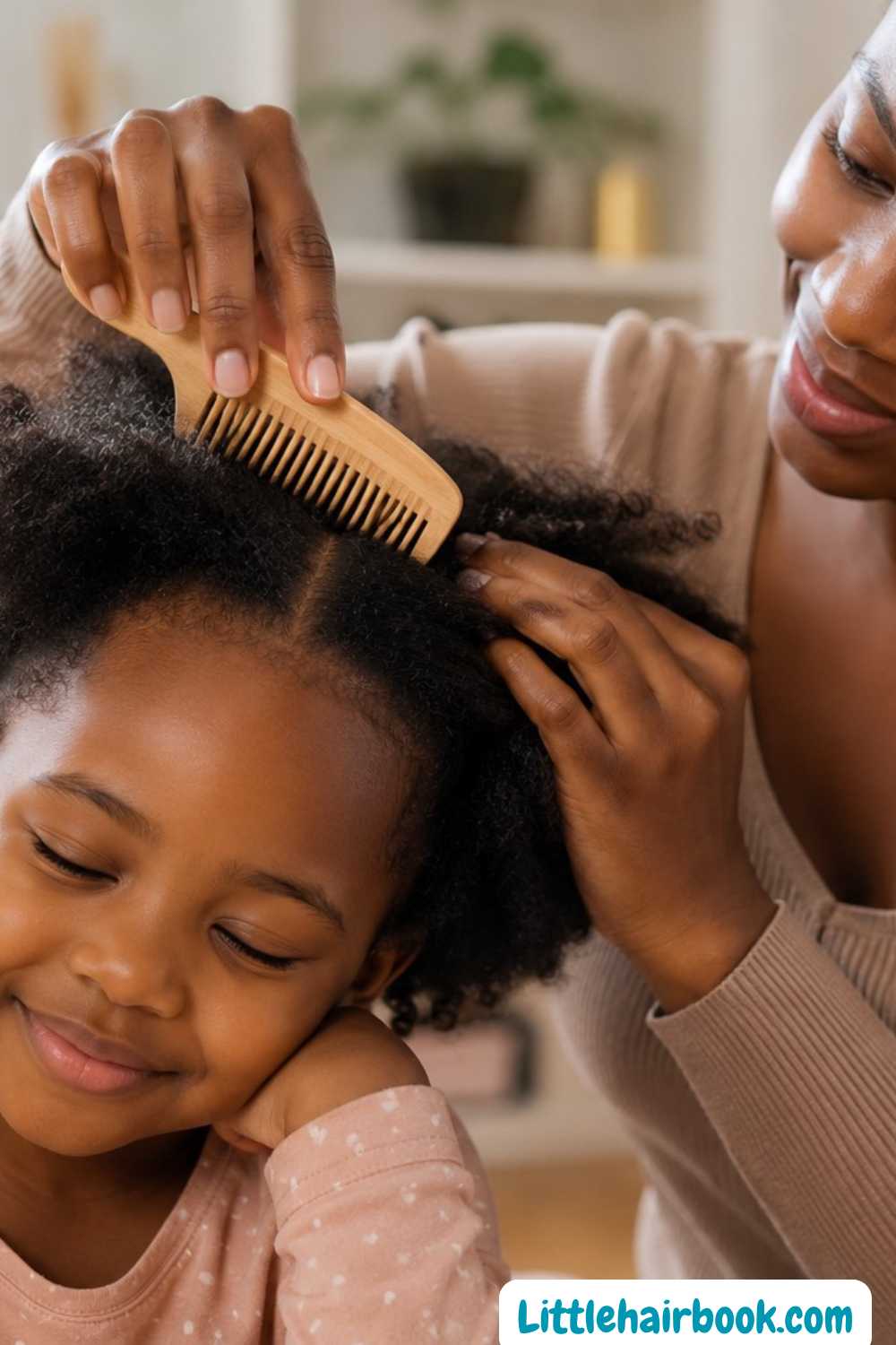 mother coming her child's hair