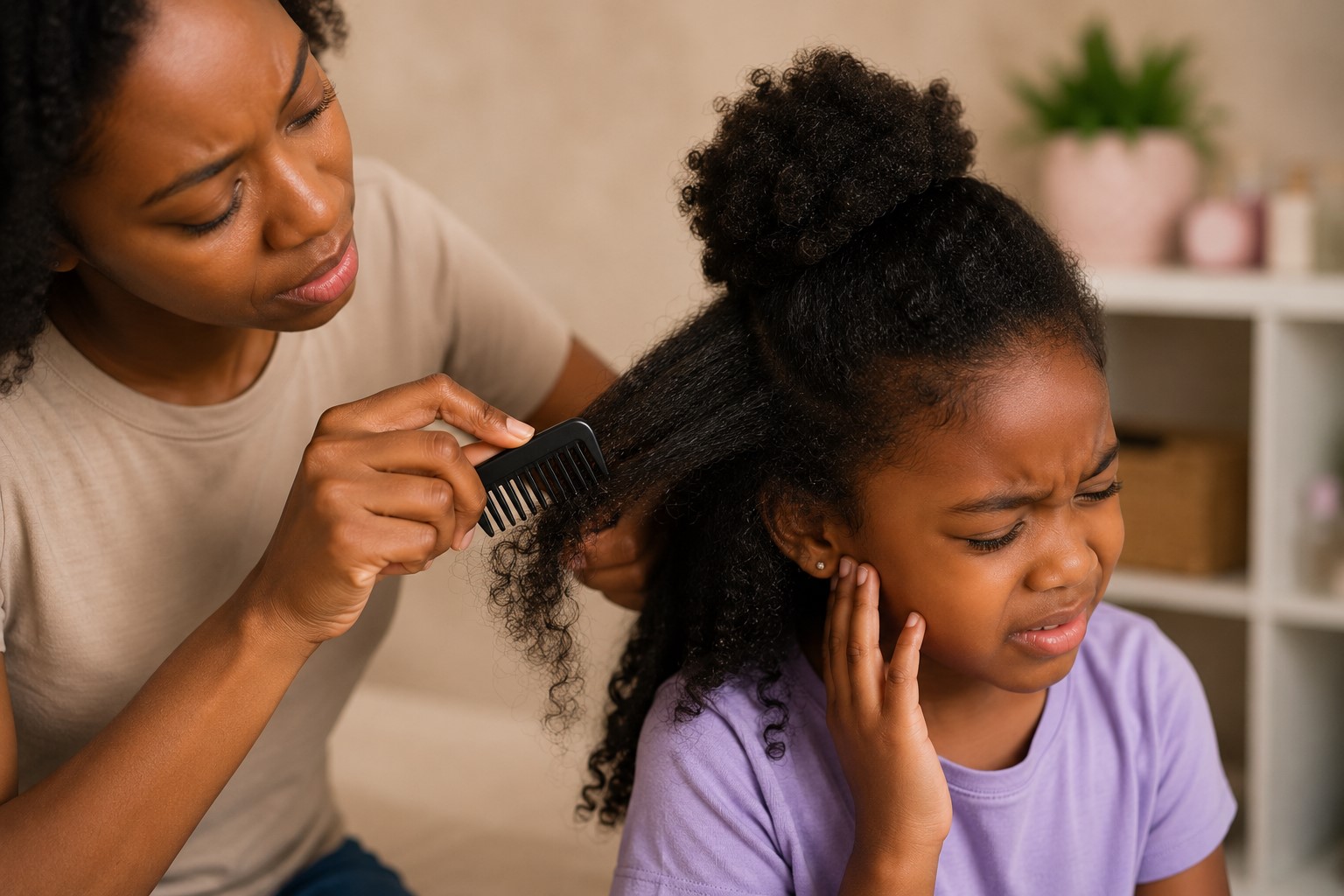 mum detangling her daughter's hair