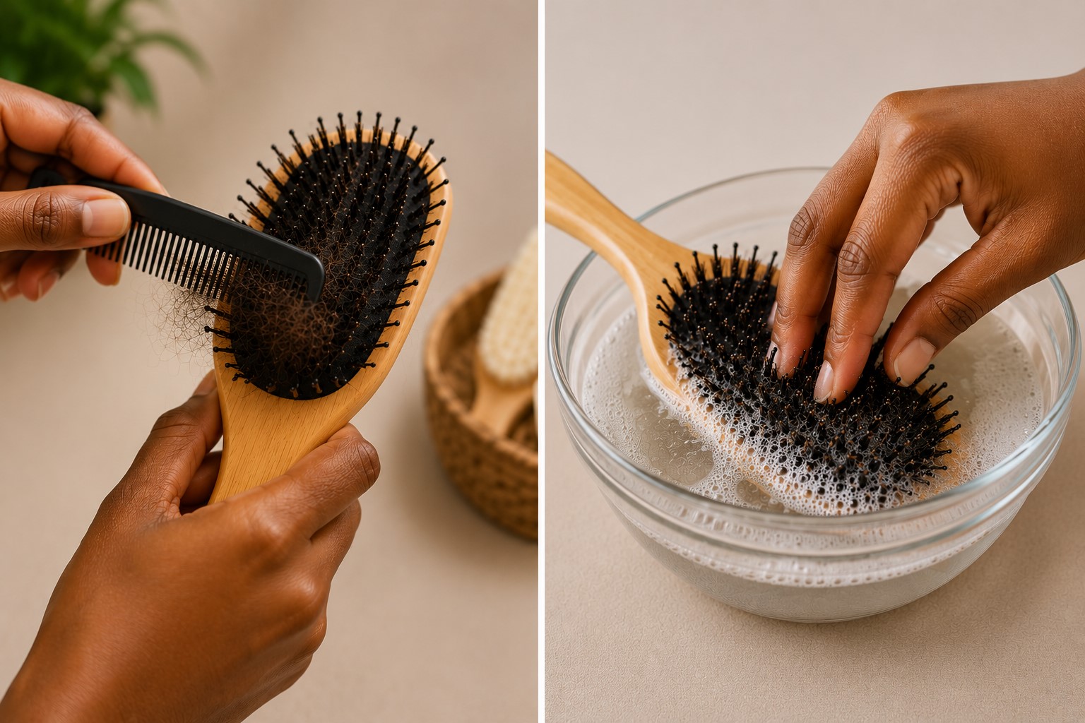 step by step process of washing a brush