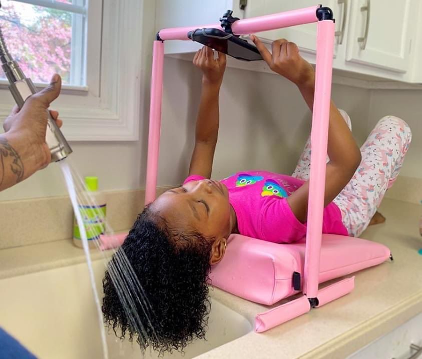 A girl washing her hair