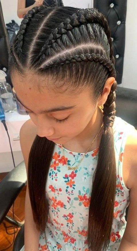 All the hair gathered and braided into one braid running straight down the center back.