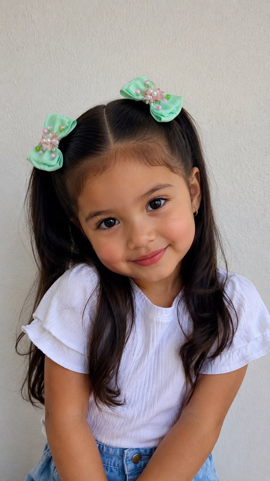 Two pigtails on curly hair